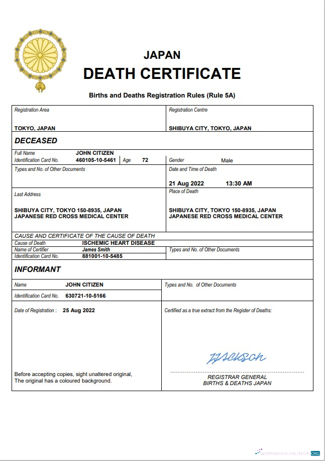Download Japan death certificate Word and PDF template Photoshop template